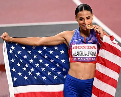 The American sprinter posts speediest women’s 400m in four decades to claim gold medal